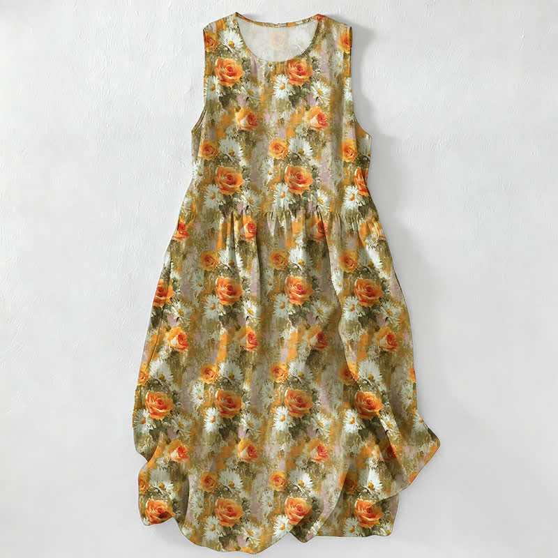 Buddha Stones Casual Plain Handmade Plaid Midi Dress Cotton Sleeveless Dress With Pockets - YellowGreen - US16，UK/AU20，EU48 (3XL) - image 18