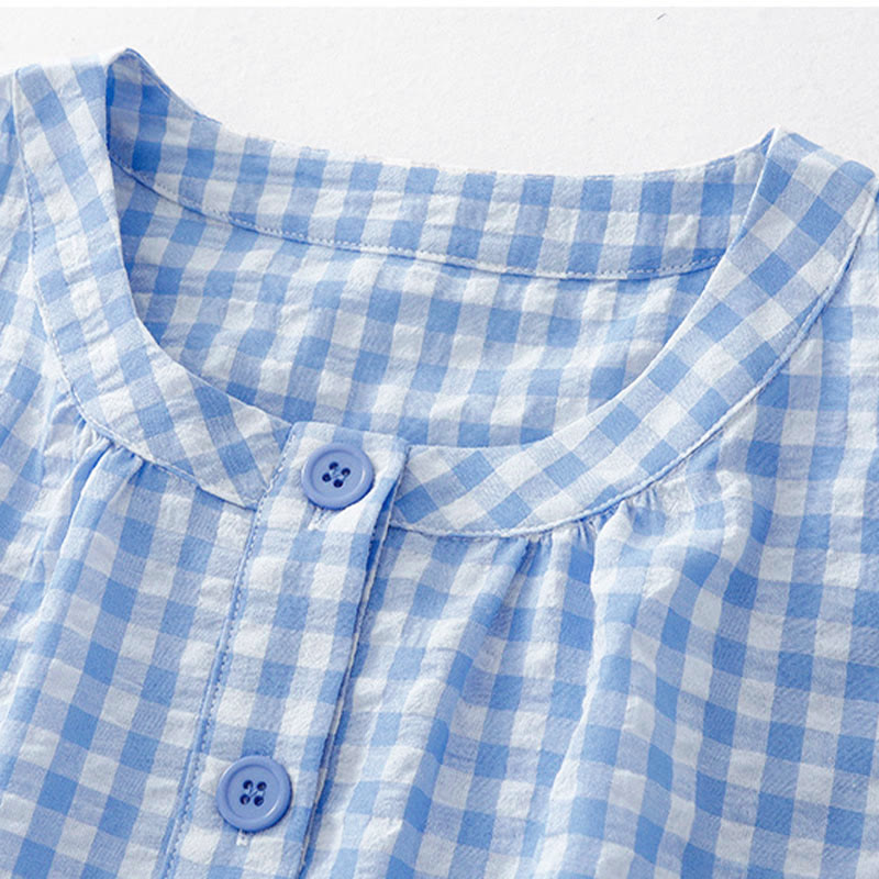 Buddha Stones Crew Neck Sleeveless Plaid Summer Cotton Knee Length Dress - image 11