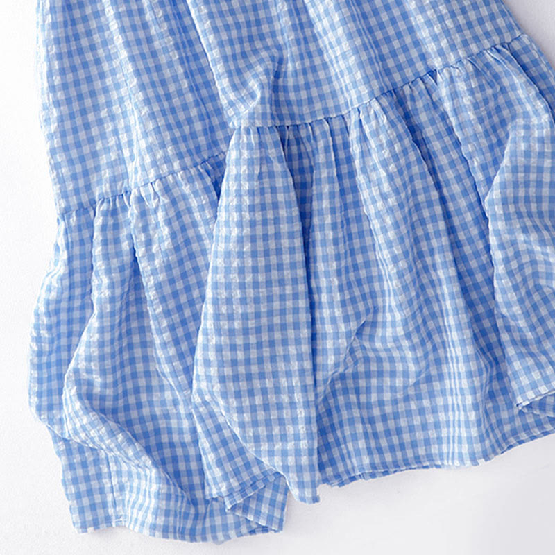 Buddha Stones Crew Neck Sleeveless Plaid Summer Cotton Knee Length Dress - image 15