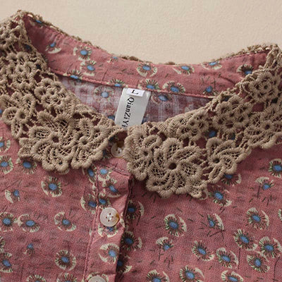 Buddha Stones Front Button Design Floral Print Pattern Women's Cotton Half Sleeve Shirt - image 7