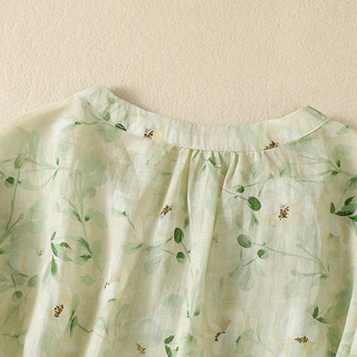 Buddha Stones Crew Neck Casual Frog-Button Floral Print Pattern Blouse Half Sleeve Women's Shirts - image 3