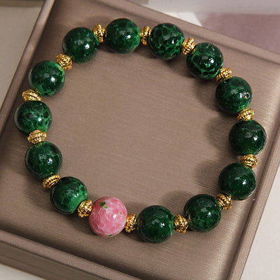 Buddha Stones Green Liuli Glass Blessings Bracelet - image 4