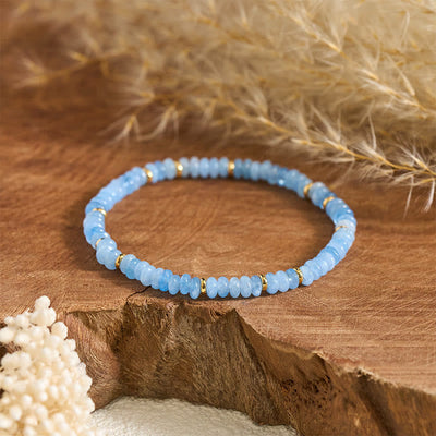 Buddha Stones Natural Aquamarine Fine 4mm Bead Pearl Serenity Bracelet - image 1