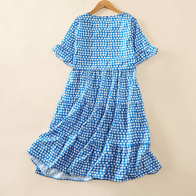 Buddha Stones Summer Elegant Polka Dot A Line Ruffle Hem Short Sleeve Knee Length Dress - image 1