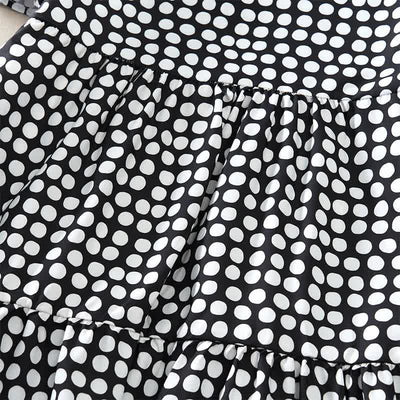 Buddha Stones Summer Elegant Polka Dot A Line Ruffle Hem Short Sleeve Knee Length Dress - image 10