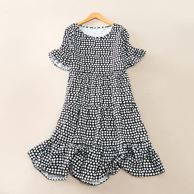 Buddha Stones Summer Elegant Polka Dot A Line Ruffle Hem Short Sleeve Knee Length Dress - Black - US16，UK/AU20，EU48 (3XL) - image 6