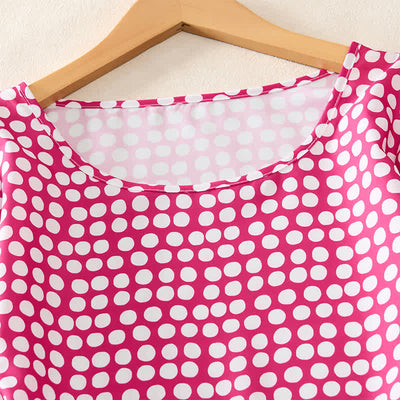 Buddha Stones Summer Elegant Polka Dot A Line Ruffle Hem Short Sleeve Knee Length Dress - image 14