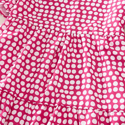 Buddha Stones Summer Elegant Polka Dot A Line Ruffle Hem Short Sleeve Knee Length Dress - image 16