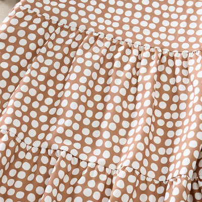 Buddha Stones Summer Elegant Polka Dot A Line Ruffle Hem Short Sleeve Knee Length Dress - image 32