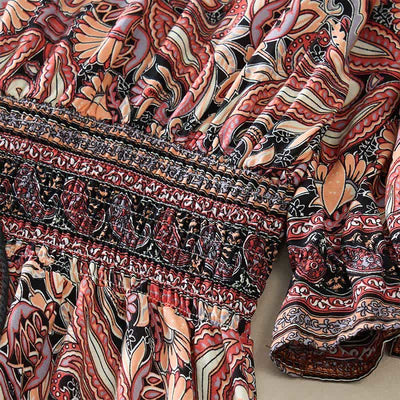 Buddha Stones Summer Peacock Paisley Tie Waist Viscose Lantern Sleeves Maxi Dress - image 13