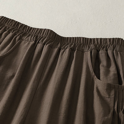 Buddha Stones Summer Solid Color Elastic Waist Women's Capri Harem Pants - image 1