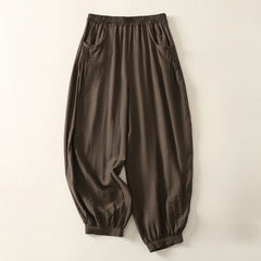 Buddha Stones Summer Solid Color Elastic Waist Women's Capri Harem Pants - SaddleBrown - US8-10，UK/AU12-14，EU40-42 (2XL) - image 0