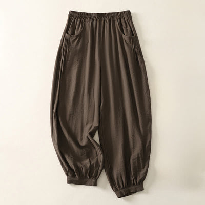 Buddha Stones Summer Solid Color Elastic Waist Women's Capri Harem Pants - SaddleBrown - US8-10，UK/AU12-14，EU40-42 (2XL) - image 0