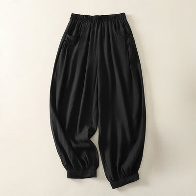 Buddha Stones Summer Solid Color Elastic Waist Women's Capri Harem Pants - Black - US8-10，UK/AU12-14，EU40-42 (2XL) - image 4