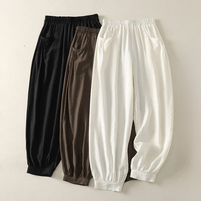 Buddha Stones Summer Solid Color Elastic Waist Women's Capri Harem Pants - image 16