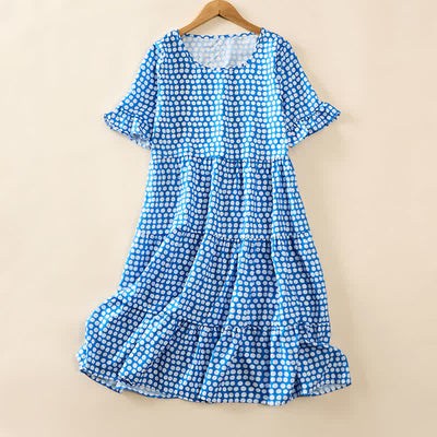 Buddha Stones Summer Elegant Polka Dot A Line Ruffle Hem Short Sleeve Knee Length Dress - CornflowerBlue - US16，UK/AU20，EU48 (3XL) - image 0