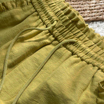 Buddha Stones Summer Drawstring Ruffle Elastic Waist Women's Shorts With Pockets - image 2