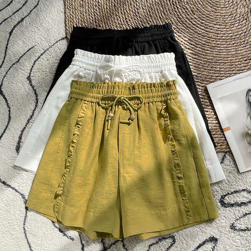 Buddha Stones Summer Drawstring Ruffle Elastic Waist Women's Shorts With Pockets - image 25