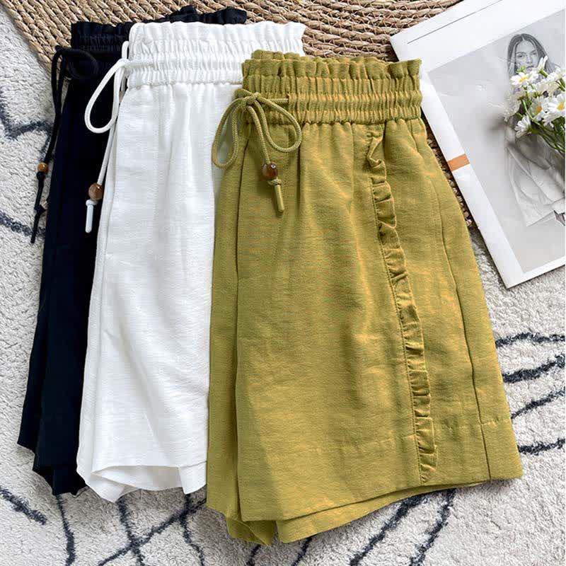 Buddha Stones Summer Drawstring Ruffle Elastic Waist Women's Shorts With Pockets - image 27