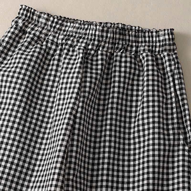 Buddha Stones Summer Plaid Elastic Waist Cropped Women's Tapered Pants With Pockets - image 8