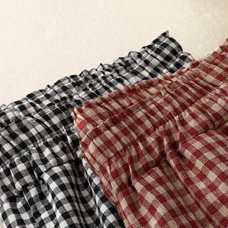 Buddha Stones Summer Plaid Elastic Waist Cropped Women's Tapered Pants With Pockets - image 18
