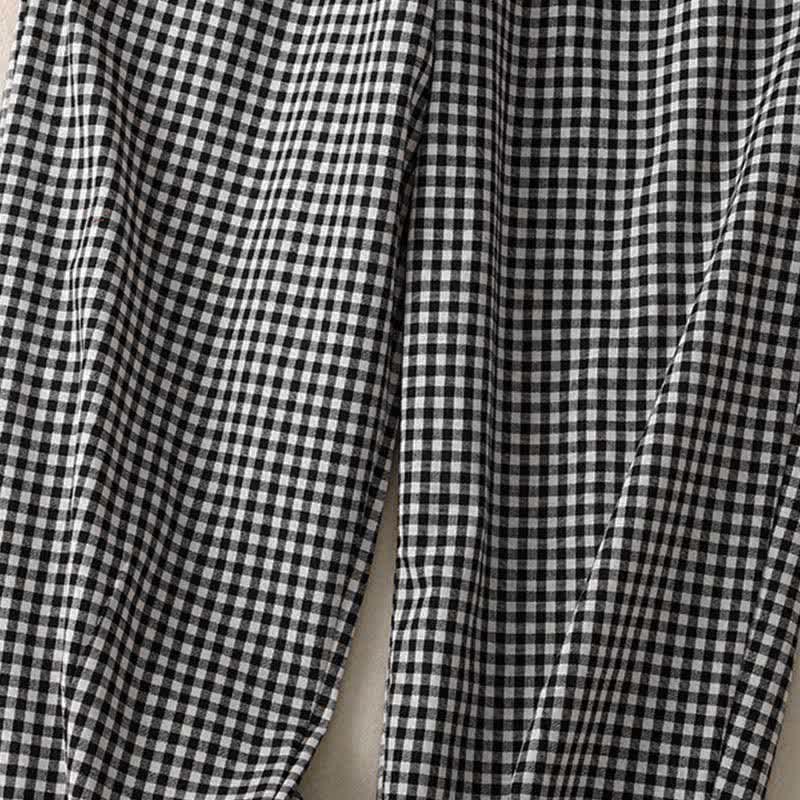 Buddha Stones Summer Plaid Elastic Waist Cropped Women's Tapered Pants With Pockets - image 12