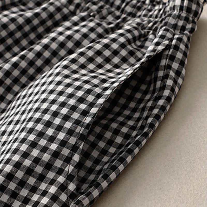 Buddha Stones Summer Plaid Elastic Waist Cropped Women's Tapered Pants With Pockets - image 10