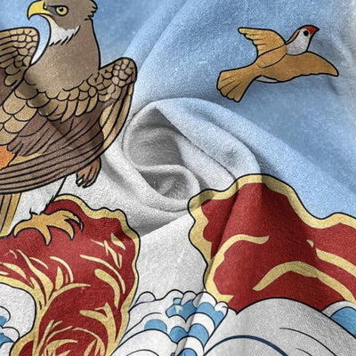 Buddha Stones Cotton Ocean Bird Wave Rock Print Men's Short Sleeve Half Button Shirt - image 2