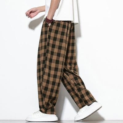 Buddha Stones Summer Plaid Pattern High Waist Drawstring Men's Harem Pants With Pockets - image 16