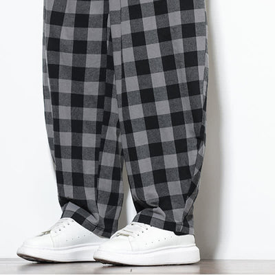Buddha Stones Summer Plaid Pattern High Waist Drawstring Men's Harem Pants With Pockets - image 10