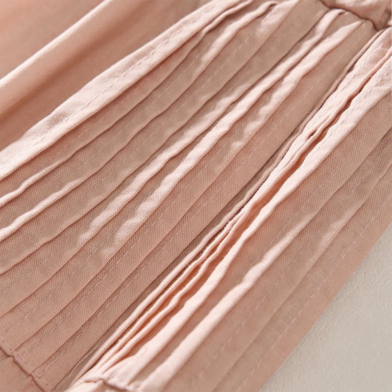 Buddha Stones Summer Pleated Design Elastic Waistband Cropped Women's Wide Leg Pants With Pockets - image 4