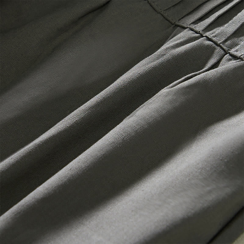 Buddha Stones Summer Pleated Design Elastic Waistband Cropped Women's Wide Leg Pants With Pockets - image 12