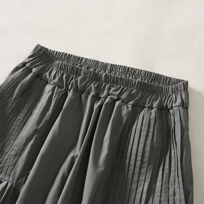 Buddha Stones Summer Pleated Design Elastic Waistband Cropped Women's Wide Leg Pants With Pockets - image 9