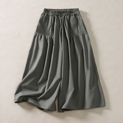 Buddha Stones Summer Pleated Design Elastic Waistband Cropped Women's Wide Leg Pants With Pockets - DimGray - US8-10，UK/AU12-14，EU40-42 (2XL) - image 7
