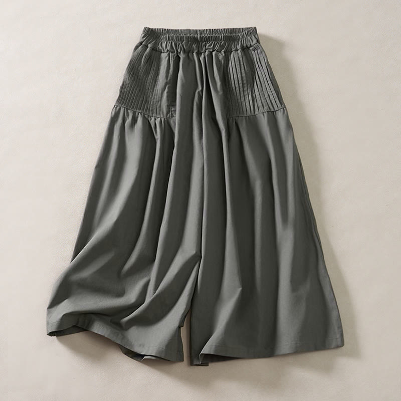 Buddha Stones Summer Pleated Design Elastic Waistband Cropped Women's Wide Leg Pants With Pockets - DimGray - US8-10，UK/AU12-14，EU40-42 (2XL) - image 7