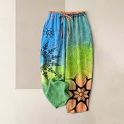 Foviel Baumwolle Drucken Gradient Mandala Elastic Taille Damenhose mit Taschen