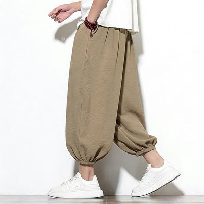 Buddha Stones Spring Solid Color Drawstring Elastic Design Men's Harem Capri Pants - image 30