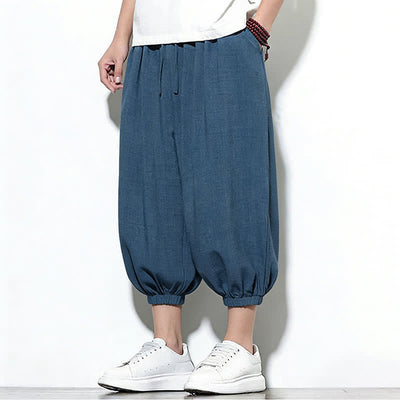 Buddha Stones Spring Solid Color Drawstring Elastic Design Men's Harem Capri Pants - image 43