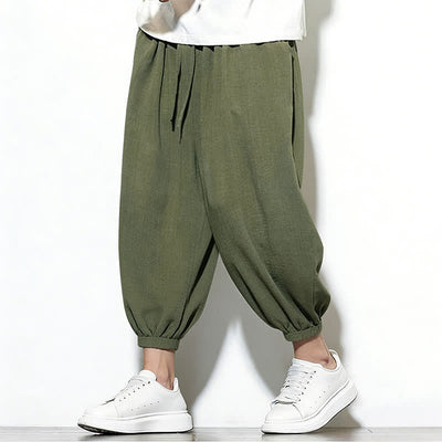 Buddha Stones Spring Solid Color Drawstring Elastic Design Men's Harem Capri Pants - image 7
