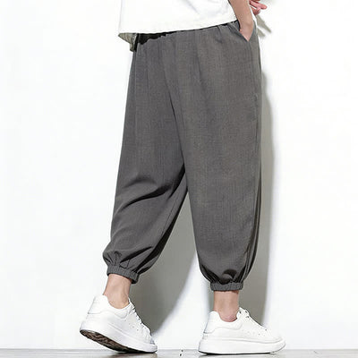 Buddha Stones Spring Solid Color Drawstring Elastic Design Men's Harem Capri Pants - image 14
