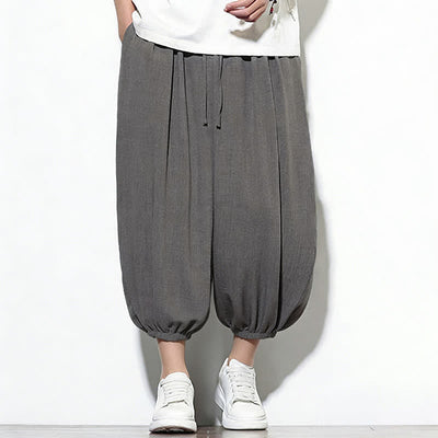 Buddha Stones Spring Solid Color Drawstring Elastic Design Men's Harem Capri Pants - image 12