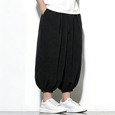 Buddha Stones Spring Solid Color Drawstring Elastic Design Men's Harem Capri Pants - image 27
