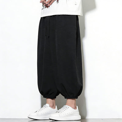 Buddha Stones Spring Solid Color Drawstring Elastic Design Men's Harem Capri Pants - image 22