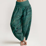 Foviel Ripple High Elastic Waistband Women's Harem Pure Cotton Pants