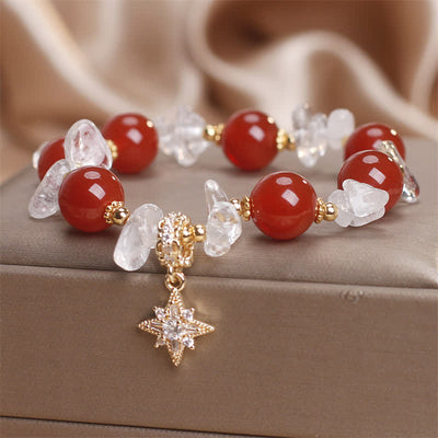 Buddha Stones Natural Red Agate Clear Quartz Hexagram Charm Confidence Bracelet - image 6