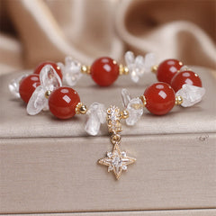 Buddha Stones Natural Red Agate Clear Quartz Hexagram Charm Confidence Bracelet - Red Agate(Wrist Circumference 15-16cm) - image 0