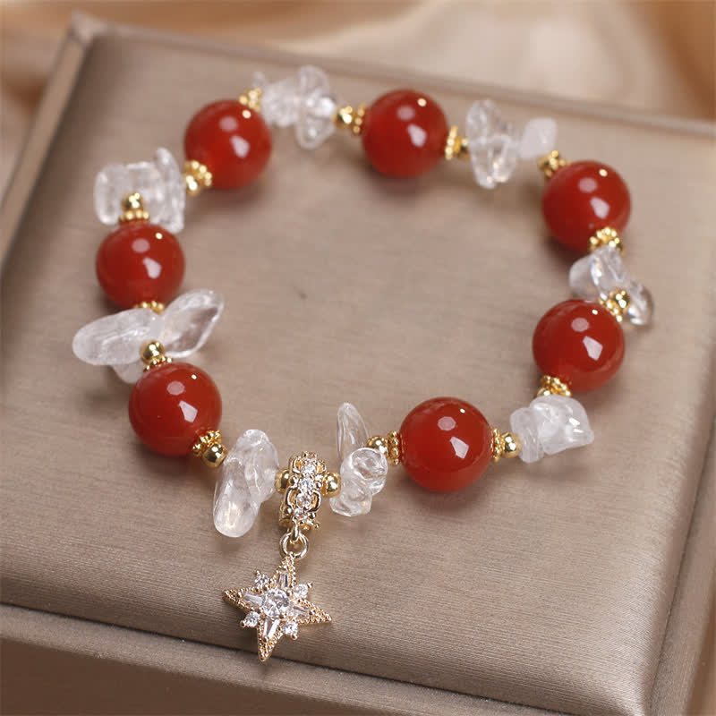 Buddha Stones Natural Red Agate Clear Quartz Hexagram Charm Confidence Bracelet - image 2