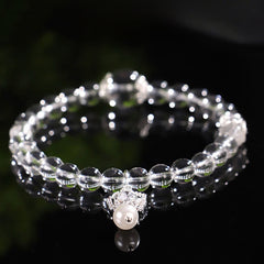 Buddha Stones Natural Clear Quartz Pearl Clarity Bracelet - Single Wrap Clear Quartz(Wrist Circumference:14–15 cm) - image 0
