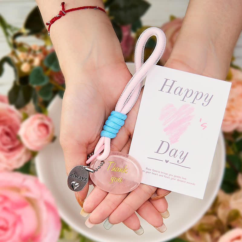 Buddha Stones Thank You Gifts Natural Rose Quartz Crystal Healing Key Chain Hanging Decoration - image 2