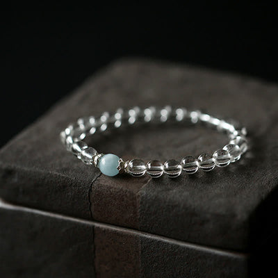 Buddha Stones Natural Clear Quartz Aquamarine Clarity Bracelet - Clear Quartz(Wrist Circumference:14–15 cm) - image 0